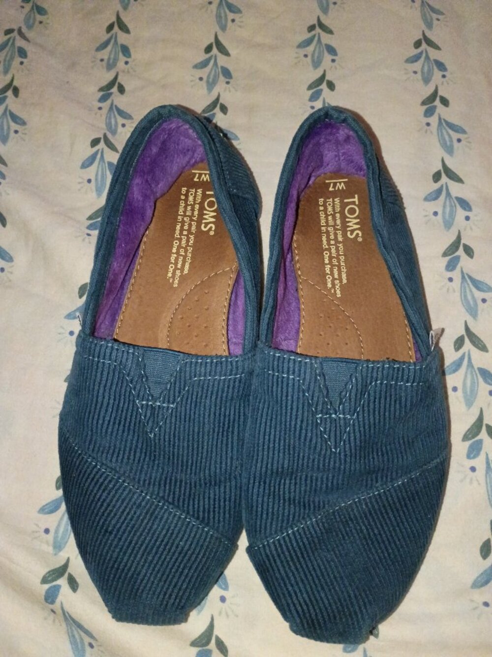Toms Teal Corduroy Alparagata Slip on ~W7~